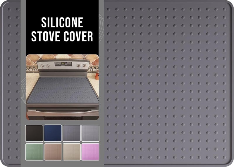 Bampanda Silicone Stove Top Cover for Electric Stove, Glass Stove Top Protector, Stovetop Cover Mat for Cooktop, Flat Range Cover, Oven Top Protector, Coffee Bar Mat, 28 x 20 in, Gray - Image 1